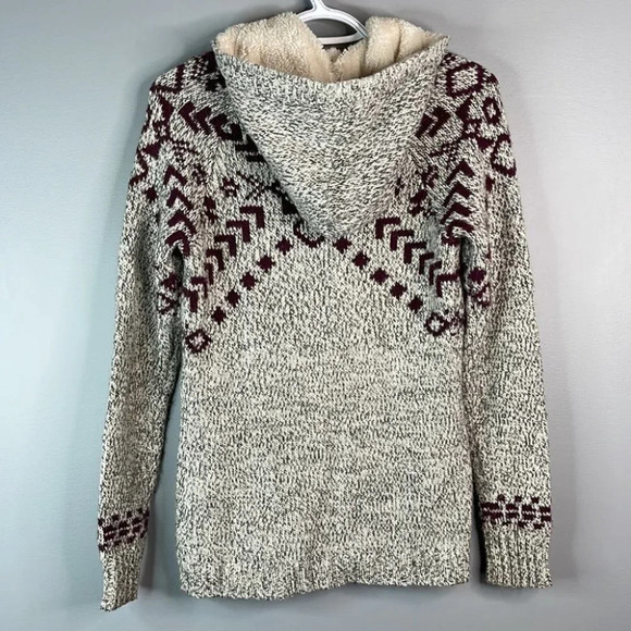 KISMET Grey Pattern Wool Sweater Jacket Sherpa Hood Western Knit Cabincore XS - Picture 9 of 14